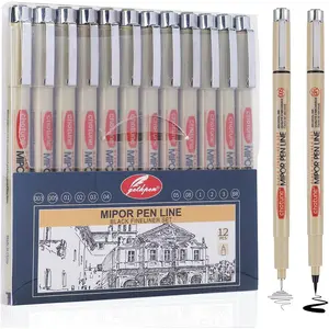 Fineliner Drawing Art Pens: 12 Black Fine Line  Ink Set Artist Supplies Archival Inking Markers Liner Professional Sketch Outline Anime Sketching Artist Illustration Watercolor
