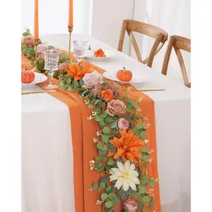 Fall Garland Decor, 6.07Ft Eucalyptus Flower Garland for Table, Fall Floral Garland with Terracotta Flowers for Wedding Arch Backdrop Wall Thanksgiving Decorations (Terracotta)