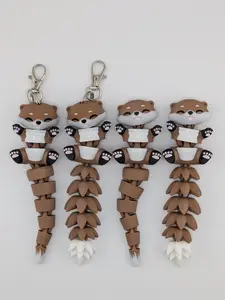 5.1 Inch Fluffy Tail Otter Keychain Articulated River-Wiggle Fidget Buddy