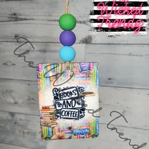 Books and Coffee Car Hanging Air Freshener Freshie Book Lover Booktok Coffee Lover Car Accessories Car Charm