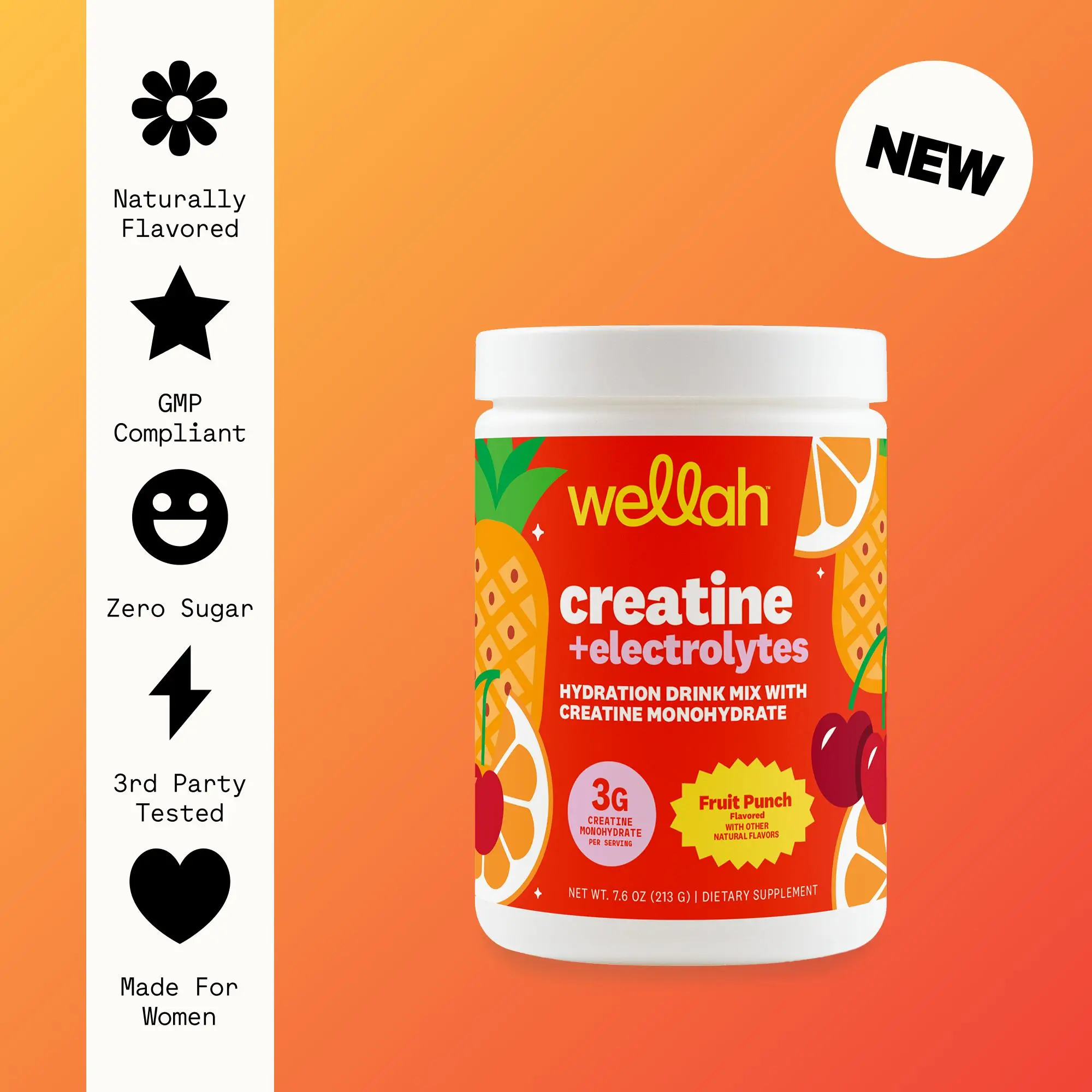 Wellah Creatine + Electrolytes | Creatine Monohydrate Supplement | Electrolyte Supplement | 3g Creatine Per Serving | 1500mg of Electrolyte Complex Per Serving | 30 Servings | Hydration, Energy, and Muscle Recovery Potassium Fitness