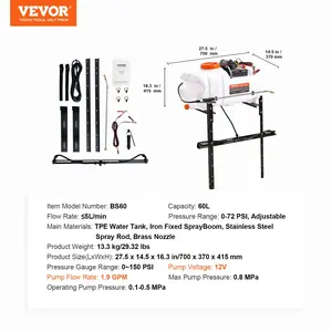 VEVOR ATV Spot Sprayer, 15.9 Gal/60 L ATV/UTV Broadcast Sprayer with A Nozzle Boom, 12 V Pump Weed Sprayer with Water Tank, 1.9 GPM Flow Rate, Adjustable 0-72 PSI, 20FT Hose, White