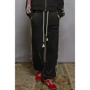 French Terry Striped Patch Trim Star Patch Knit Pants