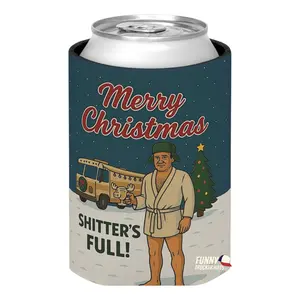 Merry Christmas Shtters Full Funny Beer Sleeve | Regular or Slim Can | Double Sided Neoprene | Holiday Party Gift Drink Drinkware Santa Cup coozie