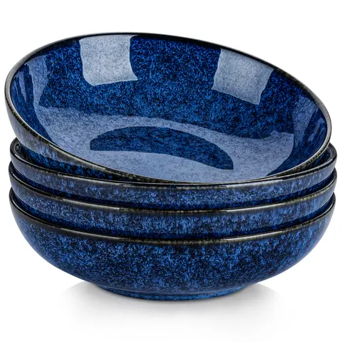 vancasso Stern Large Pasta Bowls Set of 4, 38 Oz Ceramic Salad Plate Bowls for Serving, Kitchen Stoneware Wide Bowls for Soup, Pasta, Salad, Cereals, Microwave Oven Safe Saladbowl Durable Kitchenware Dinnerware Tableware