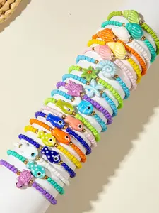 20 Pcs Bohemian Colorful Beaded Bracelets Set, Summer Ocean Style Dopamine Jewelry for Women, Casual Resin Plain Pattern Accessories, Resin Material