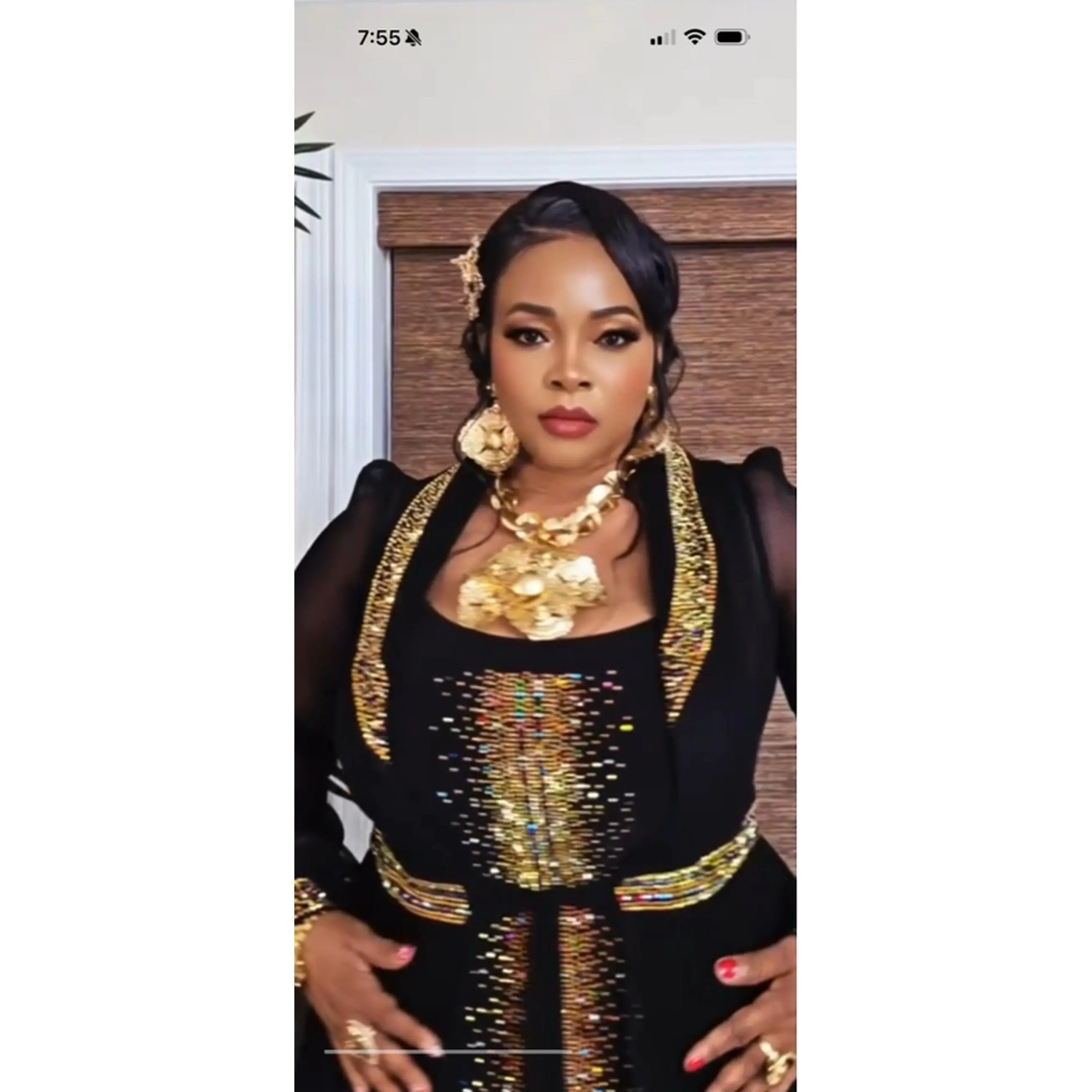 Elegant Black Turkish Women's Dress with Gold Embellishments Perfect for Weddings and Baby Showers