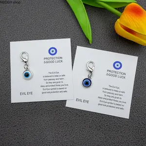 Evil Eye Lobster Clasp Charm with Blessing Message Card, Glossy Enamel Protection Pendant, Perfect for Bag Keychain Decor, Spiritual Gift Giving & Daily Good Luck Amulet Carry
