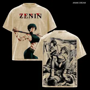 Maki Zenin Jujutsu Kaisen Anime Double Printed Vintage Washed Tee Unisex Oversize Anime Manga Washed Heavyweight Cotton T-shirt