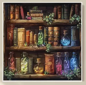 Bookshelf 5D Diamond Painting Art Kits for Beginner DIY Full Drill Diamond Dots Crystal Craft Kits for Home Wall Decor Gifts