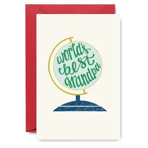 World's Best Grandpa Greeting Card, Globe Design Greeting Card with Envelope, Perfect for Grandpa, Great Gift for Father's Day