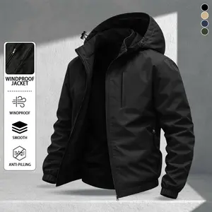 Men's casual hooded windproof jacket, wear-resistant surface, multi-pocket design, outdoor leisure sports style, suitable for daily street, dating, parties, campus life, fashionable and simple coat, suitable for spring and summer wear