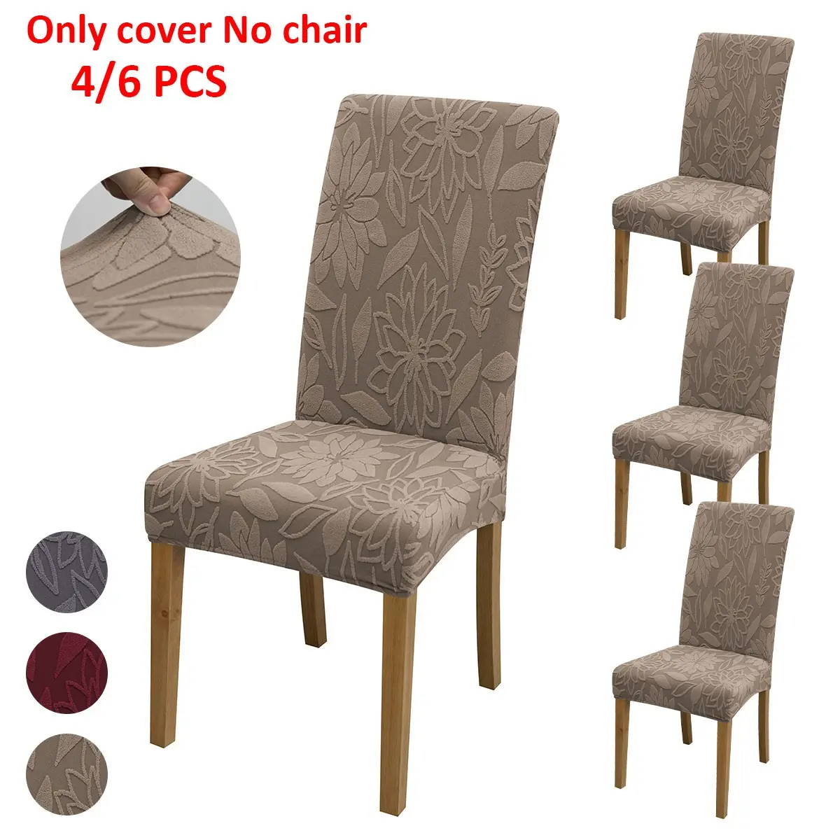 Floral Jacquard Fabric Chair Covers, Dining Room Chair Covers, Chair Covers For Dining Chairs, High Elasticity, All-Season Use, Pet Friendly, Full Coverage, Set of 4/6, Stretch Chair Slipcovers, Washable Chair Slipcovers, Universal Chair Cover