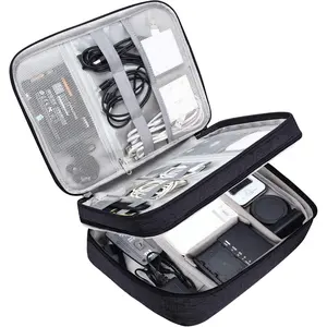 Electronic Bag Travel Cable Accessories Bag Waterproof Double Layer Electronics Organizer Portable Storage Case for Cable, Cord, Charger, Phone, Adapter, Power Bank, Kindle, Hard Drives