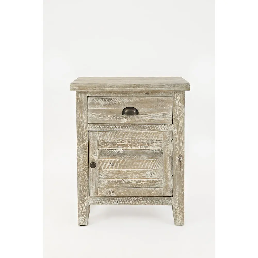 Artisan's Craft Rustic Solid Acacia Wood Accent Table, Coastal Farmhouse Vibes, Distressed Finish, Single Door, Storage Drawer, Weathered Look, Wood Base, One Piece, Bedroom
