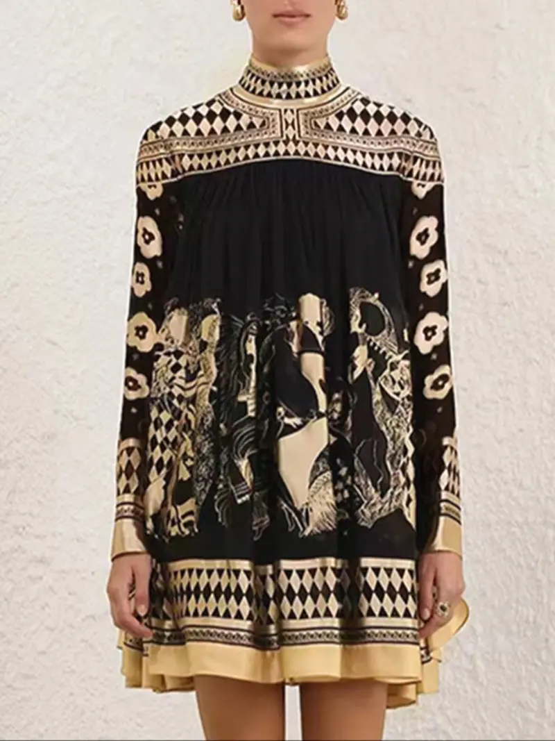 long sleeve a-line mini dress in brick - TikTok Shop