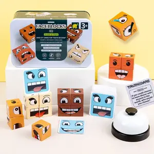 Face-Changing Cube Building Blocks  With Truth&Dare Card Wooden Expressions Matching Block  Board Games for Family Night Puzzle Games