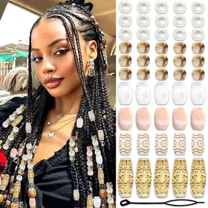 60pcs Mixed Color Large Hole Hair Braid Beads - Boho Dreadlock Accessories Set For Braids