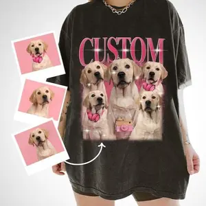 Custom Retro Dog Bootleg Shirt, Dog Bootleg Retro 90's Tee, Custom Pet Photo, Custom Pet Portrait Top Womenswear shortsleeve Tshirt outdoorfun