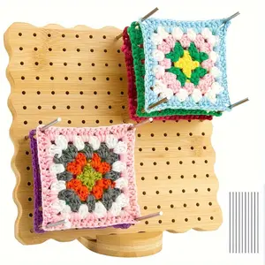 Bamboo Knitting Blocking Kit - 1 Set, Khaki Wooden Crochet Blocking Boards with Stand & Pins, Sewing Art Blocking Tools for Knitters & Crafters - All Seasons Reusable Knitting Project Equipment