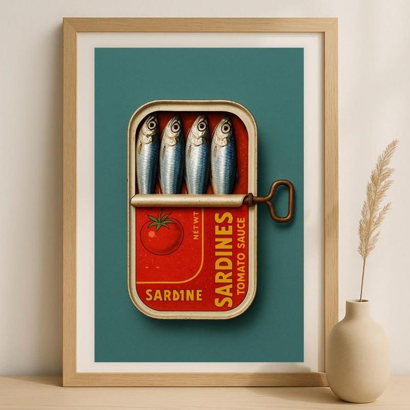 Sardines Art Print Retro Sardines Wall Art Fish Print Retro Kitchen printable Kitchen Wall Art Fish Wall Art Digital Print Sardine Poster, Unframe