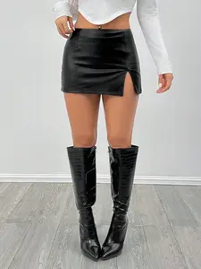 High Elastic Leather Low Waist Mini Skirt
