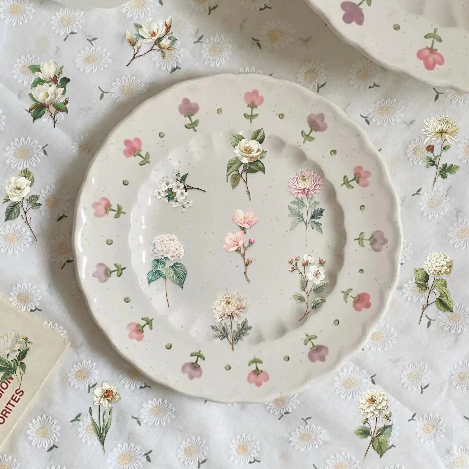 50pcs Transparent INS Style White Flower Stickers Aesthetic Natural Plants Decals Kawaii DIY Phone Stationary PET DIY Sticker