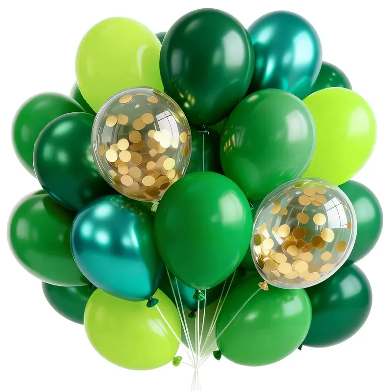 PartyWoo Thick Latex Balloons - 66 Pcs 12 in Floating Set, Includes Lime, Emerald, Hunter, Forest, Metallic Green, Metallic Gold & Confetti, for Wedding, Birthday, Anniversary Decorations & Balloon Arch
