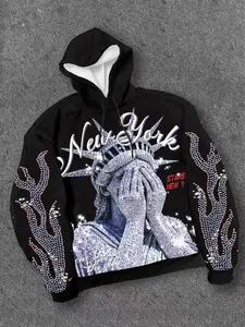 Men's Hooded Sweatshirt, Fashion Street Style, Loose Fit, Geometric Print, Casual Daily Wear, Fall & Winter, Trendy