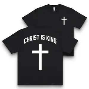 Christ Is King Cross T-Shirt - Minimalist Black Print, Christian Faith Casual Top
