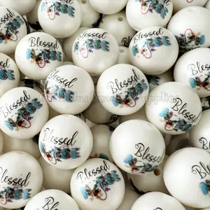 20mm Blessed Nurse Print Acrylic Bead, Nursing Beads, Bubblegum, Chunky Round, Gumball, Beading Supplies