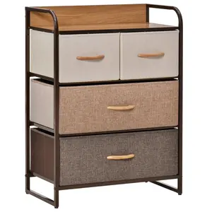 HOMCOM 4-Drawer Dresser, Fabric Drawers, 3-Tier Storage Organizer for Bedroom Entryway, Tower Unit with Steel Frame and Wooden Top, Maple Wood