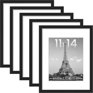 11x14inch Photo Frame Set (5 pieces), can display 8x10inch photos with padding or 11x14inch photos without padding, black