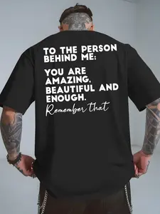 Men's Red Motivational Back Print T-Shirt - "to the Person Behind Me..." Inspirational Message, Breathable Round Neck Casual Summer Beach Shirt, Comfort Fit Short Sleeve Top for Daily Wear & Vacation Outfits