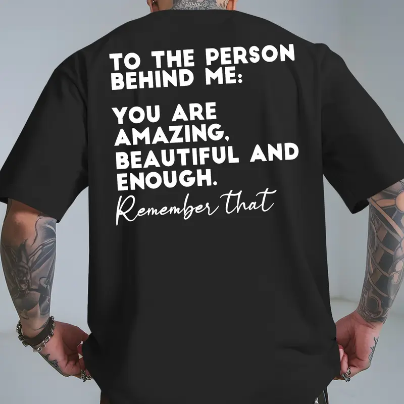 Men's Red Motivational Back Print T-Shirt - "to the Person Behind Me..." Inspirational Message, Breathable Round Neck Casual Summer Beach Shirt, Comfort Fit Short Sleeve Top for Daily Wear & Vacation Outfits