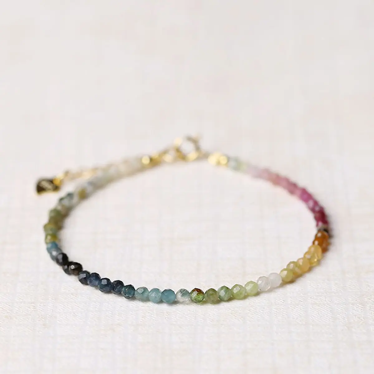 Natural Rainbow Tourmaline Handmade Beaded Bracelet - Hand-Braided, Adjustable, 2mm Faceted Multicolor Gemstones Bohemian Healing Bracelet, Handmade Bracelets