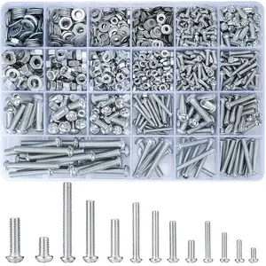 1080 Pcs Screws Bolts and Nuts Assortment Kit, Metric Machine Screws and Nuts and Bolts and Flat Washers, M3/M4/M5/M6 Slotted Pan Head Hex Bolts and Nuts Sets (C)
