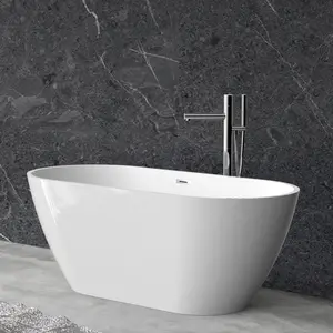 Freestanding Bathtub 55–71 Inch Acrylic Soaking Tub with Chrome Drain – Modern Bathroom Bath for Renovation & Comfortable Home Spa Soaking