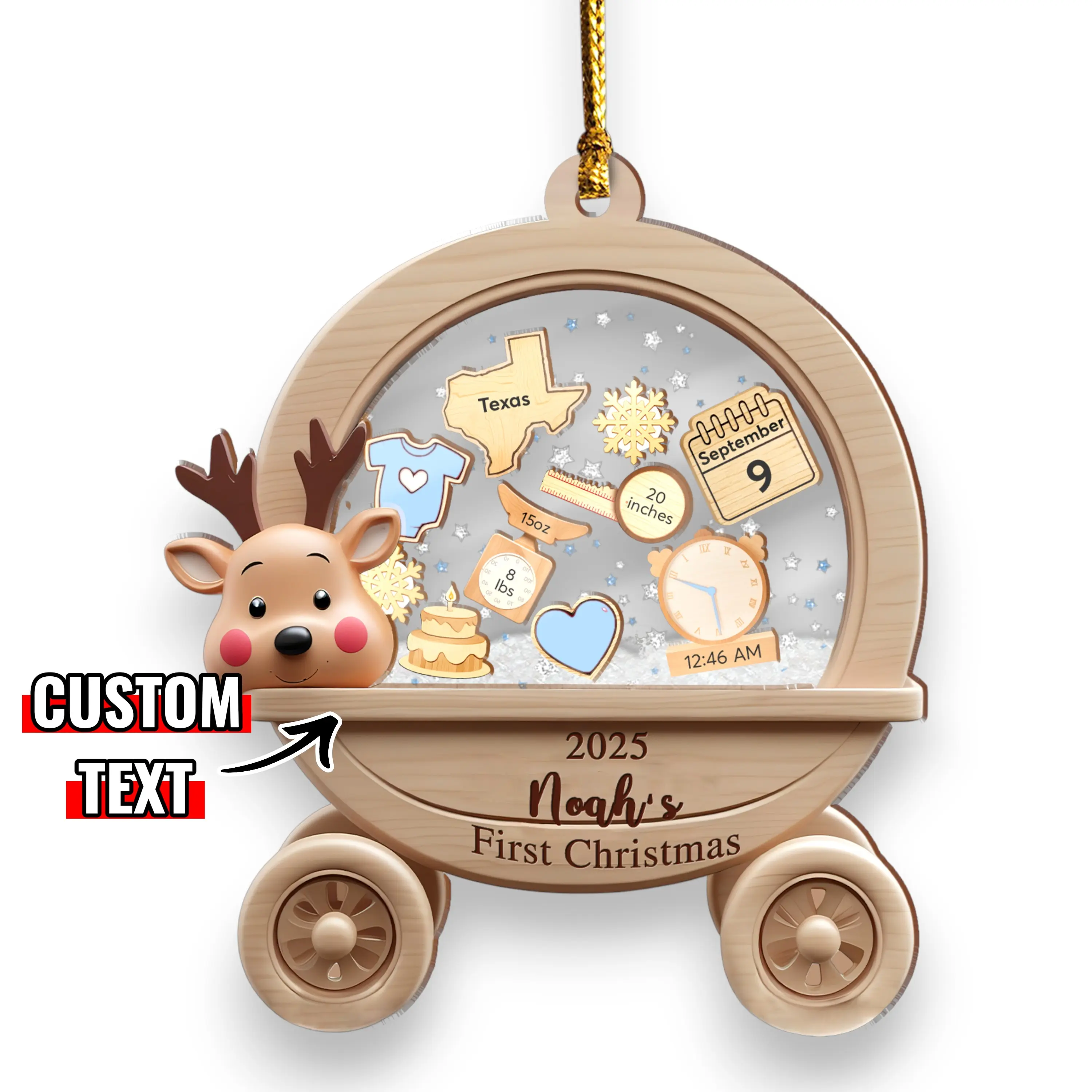Personalized Baby's First Christmas Ornament 2025 Custom Baby Boy Girl First Christmas Bauble Newborn Gift 4D Shake Ornament for Babies with Custom Text and Teddy Bear Design