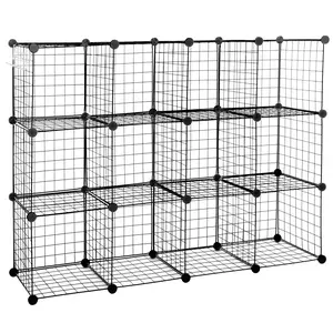 SUPERDEAL 12 Cubes Storage Shelf Wire Metal Grid,DIY Closet Cabinet,Multi Organizer Unit Modular Cubbies Bookcase for Living Room Hook Installation