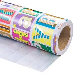 Metallic Foil Colorful Birthday Gift Wrapping Paper, Bright Box and Star Pattern, Ideal for Kids' Parties, DIY Craft Decor, 43.2cm X 1000cm