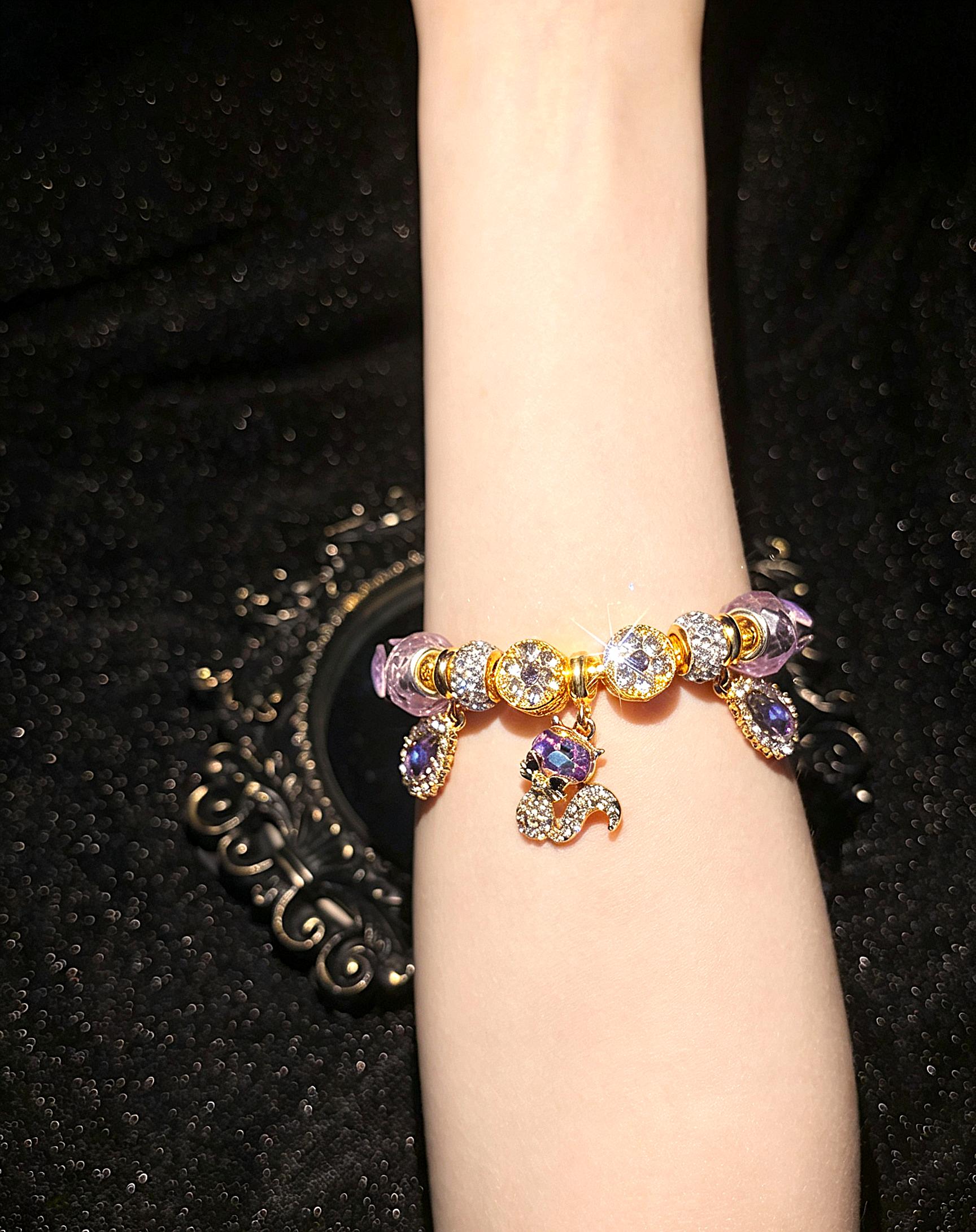 Women’s Sparkling Fox Charm Beaded Bracelet, Multicolor Crystal Rhinestone Snake Chain Bracelet, Dainty Statement Jewelry Gift for Women & Teen Girls