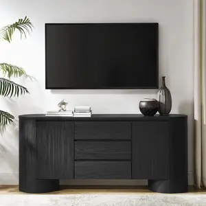 Duval 71" Rounded Sideboard Storage Cabinet in Black