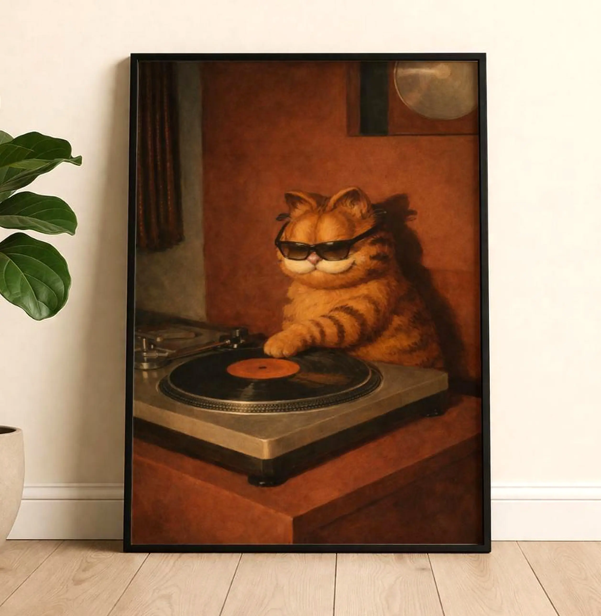 DJ Garfield Colorful Retro Vinyl Graphic Artistic Wall Art Poster - Mountable Record Player-Themed Print, Music Lover Home Decor, Vintage Art, Print Design, Graphic Prints