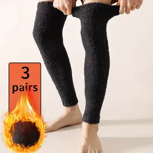 3-Pack Unisex Thickened Plush Over-the-Knee Leg Warmers, Super-Warm Winter Wear, Knee & Calf Support, Energy-Saving Heat, Hand Washable, Black/Gray/Brown