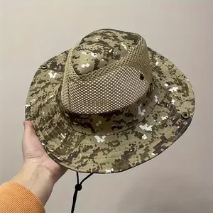 Men's casual hiking hat, wide-brimmed outdoor sun protection hat, fishing hat, construction site and farm work sun hat.