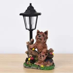 Yorkshire Terrier Solar Garden Statue with Lantern – Waterproof Resin Yorkie Dog Figurine Outdoor Decor – Realistic Puppy Sculpture for Patio, Yard, Lawn – Memorial Gift for Dog Lovers & Pet Owners