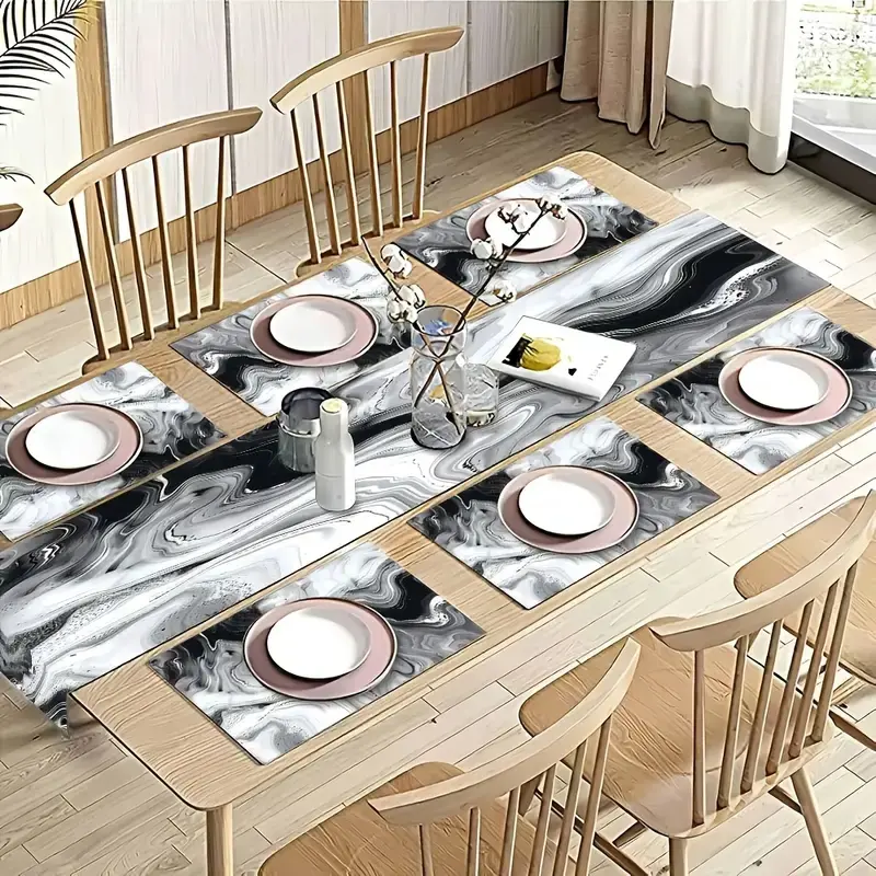 Elegant Marble Design Tablecloth Set, Marble Pattern, Gold Texture, Durable Rectangular Dining Decor, Wedding Birthday Home Party Use, Decoration