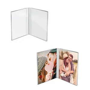 Azar Displays Clear Acrylic Double Photo Holder, Side by Side Dual Frame , Size 4"W x 6"H, 2-Pack