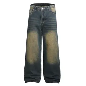 JUNBAOSS Herren Baggy Hip Hop Jeans Y2K Casual Vintage Weite Bein Skater Denim Hosen Loose Fit Lange Unterteile 2000er Straßenmode Männliche Unreguläre Nähte Skateboard Steampunk Baggy Jeans Einfache Hosen